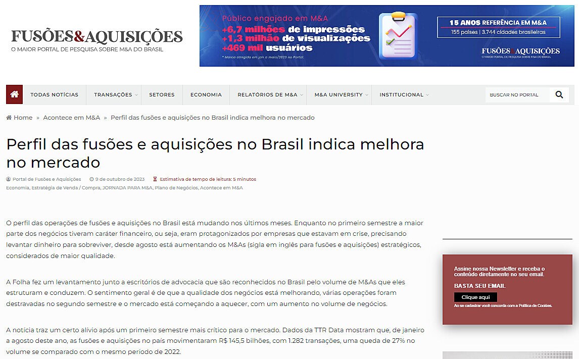 Perfil das fuses e aquisies no Brasil indica melhora no mercado